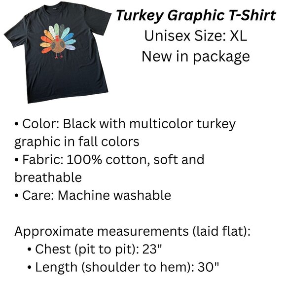 Thanksgiving Turkey T Shirt Size XL Black Cotton Fall Holiday Graphic Top Autumn - Picture 9 of 11